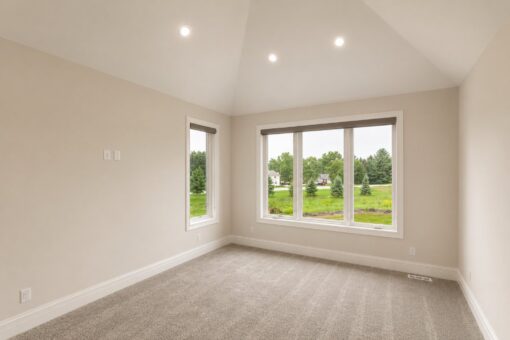 Turnberry custom home in New Berlin by Kingfogl – bedroom vaulted ceiling and windows