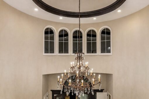 Vizzini custom home in Franklin by Kingfogl – 2nd floor - foyer chandelier overlook