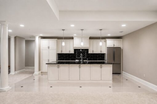 Vizzini custom home in Franklin by Kingfogl – basement - kitchen and island - front
