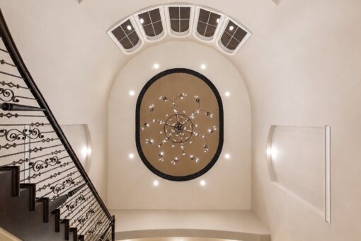 Vizzini custom home in Franklin by Kingfogl – ceiling - oval foyer ceiling and chandelier