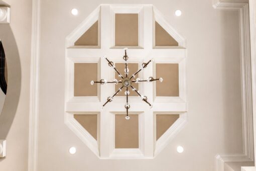 Vizzini custom home in Franklin by Kingfogl – ceiling - octagonal coffered ceiling and chandelier