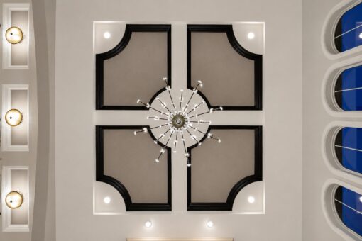 Vizzini custom home in Franklin by Kingfogl – ceiling - geometric tray ceiling with black trim