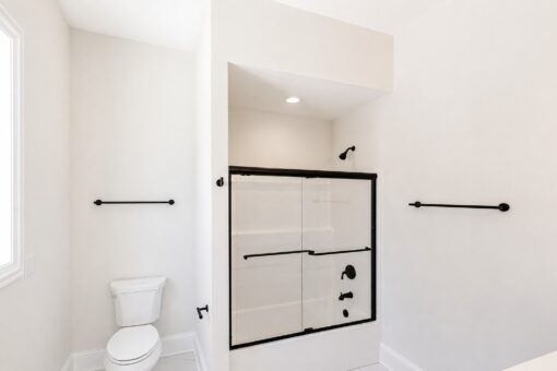 Apex bathroom with black-framed tub-shower