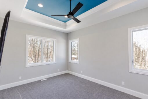 Apex bedroom with teal tray ceiling