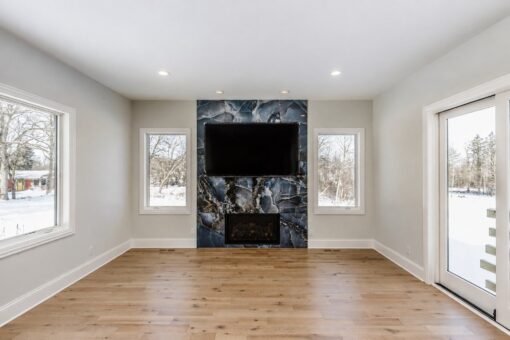 Apex hearth room with blue marble fireplace