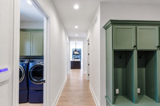 Apex mudroom hallway with green lockers