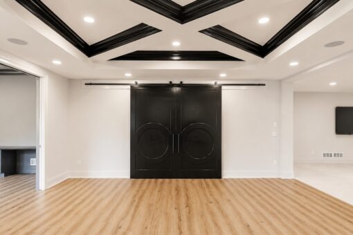 Ridge black barn doors to the home theater