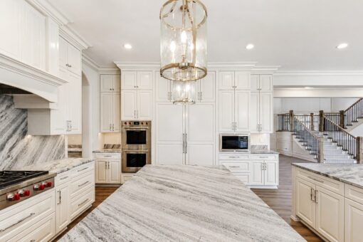 Ridge kitchen with lantern pendant and view to the staircase