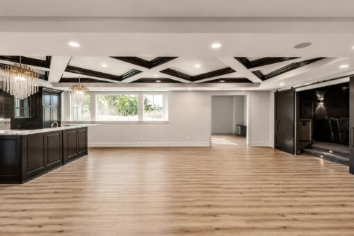 Ridge lower-level bar with coffered ceiling