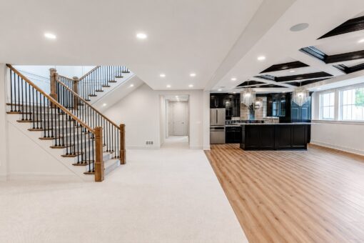 Ridge lower-level staircase and kitchen