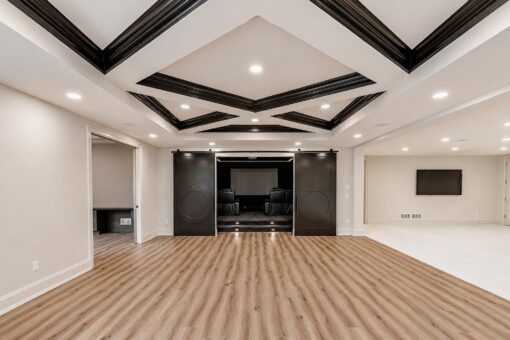 Ridge lower level with barn doors open to the theater
