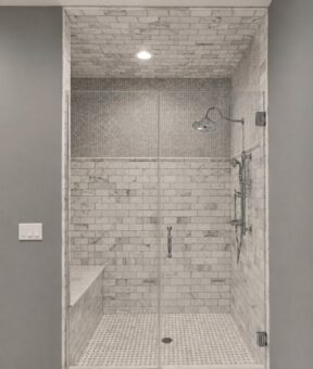 Ridge marble walk-in shower with bench
