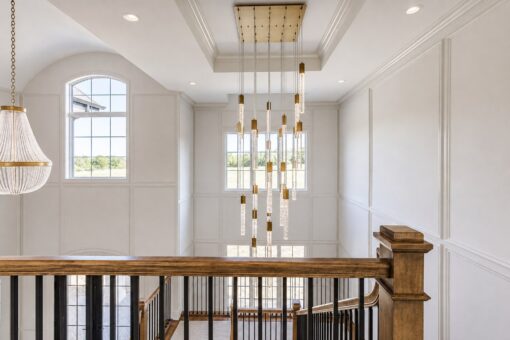 Ridge modern crystal chandelier in the two-story foyer